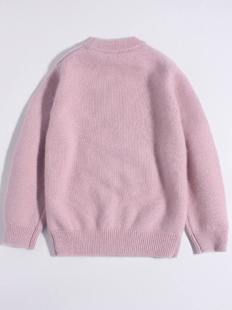 Pink Bunny and Star Pattern Girls Cashmere Crewneck Sweater